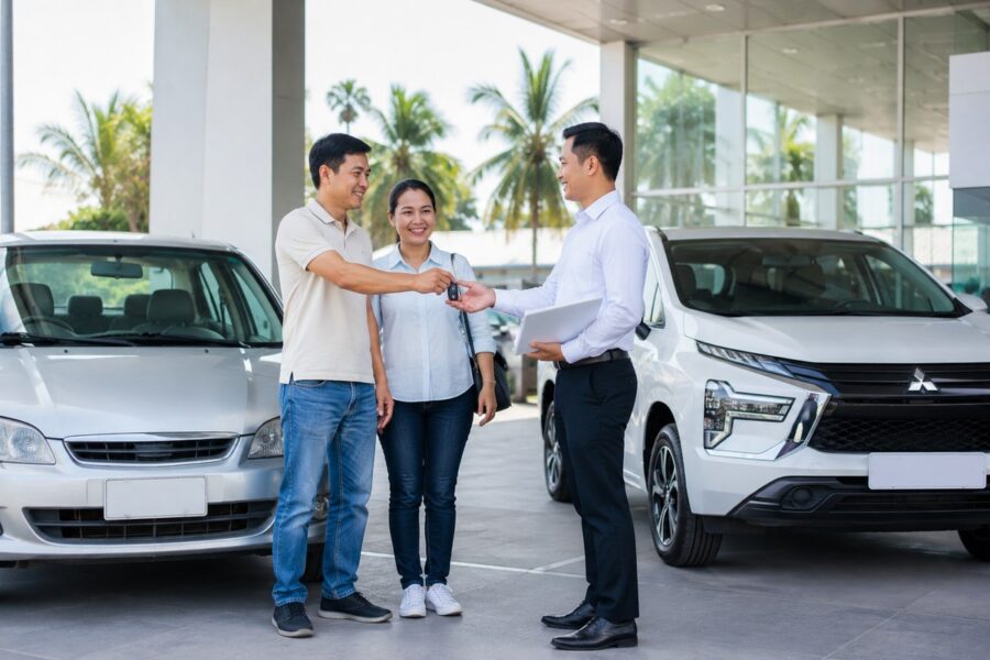 Khách giao xe cũ nhận xe Mitsubishi Xpander mới khi thu cũ đổi mới tại Sóc Trăng
